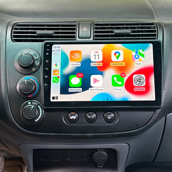 Kunfine 9" Android Car Stereo With CarPlay & Android Auto For Honda Civic 2001-2005 LHD MT - 2GB+32GB, Touchscreen, GPS, Backup Camera